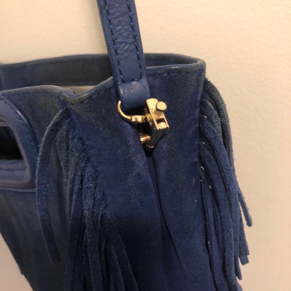 Maje Blue Crossbody Fringe M Bag  Suede Bag as Seen on Emily in Paris - Picture 5 of 5